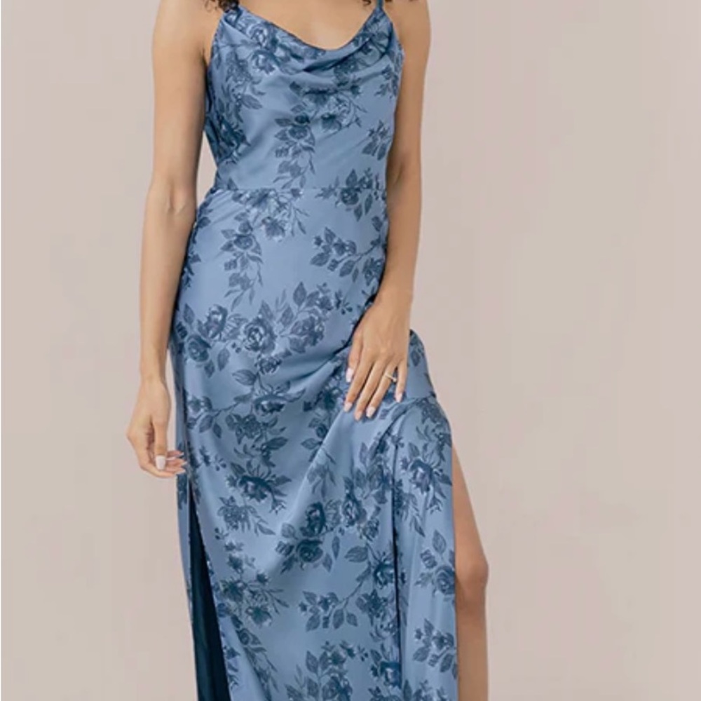 Revelry Nadia Satin Dress Indie Blue Bouquet Size 12